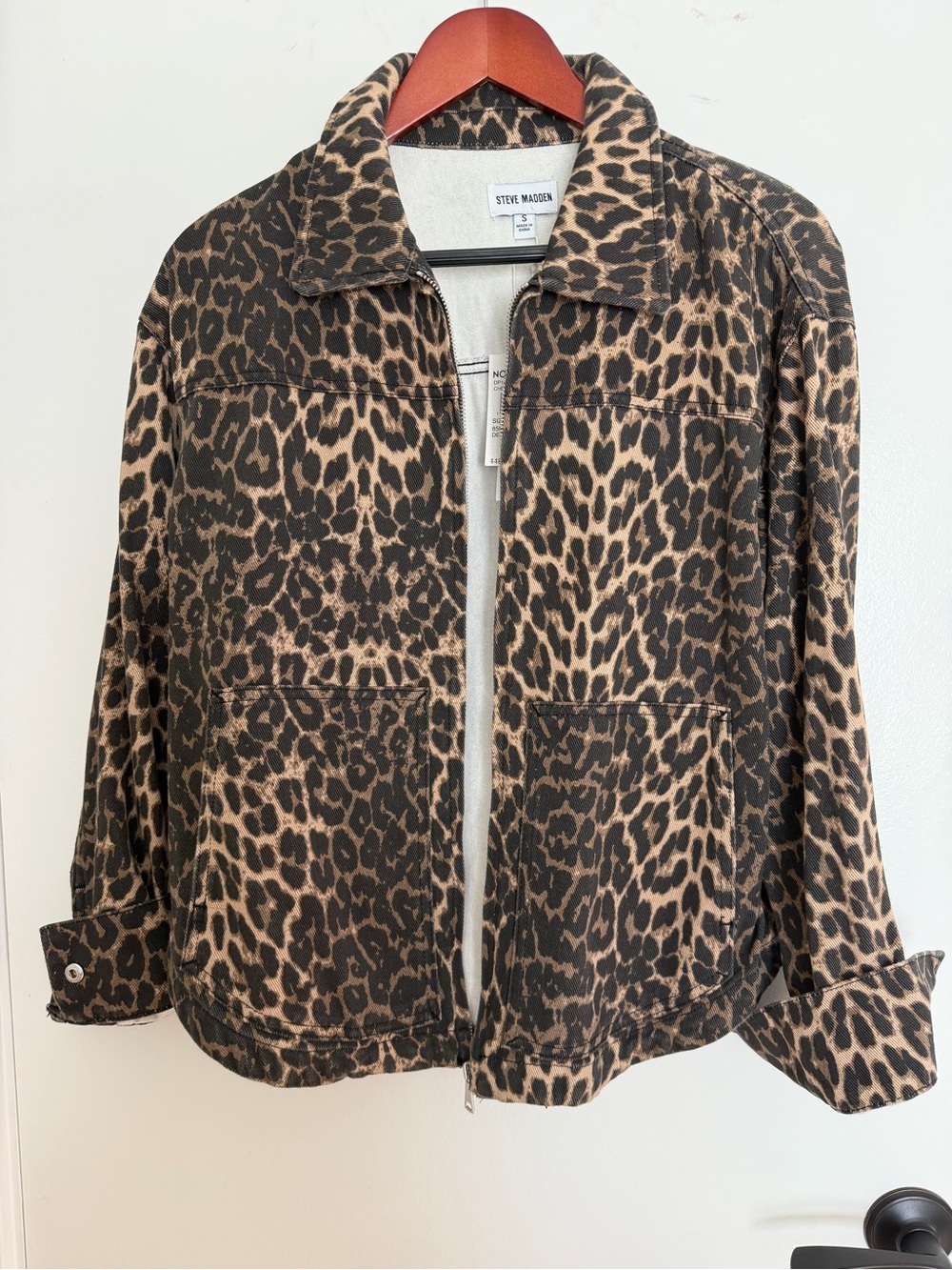 Steve Madden Leopard Print Jean Jacket - Brown & Black